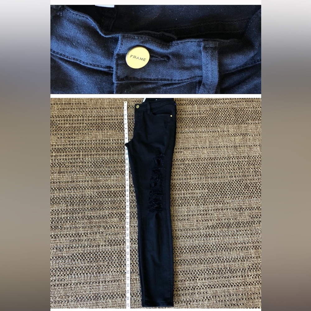 FRAME Denim Le Skinny Black Distressed Skinny Jeans Size 25 - Picture 3 of 3